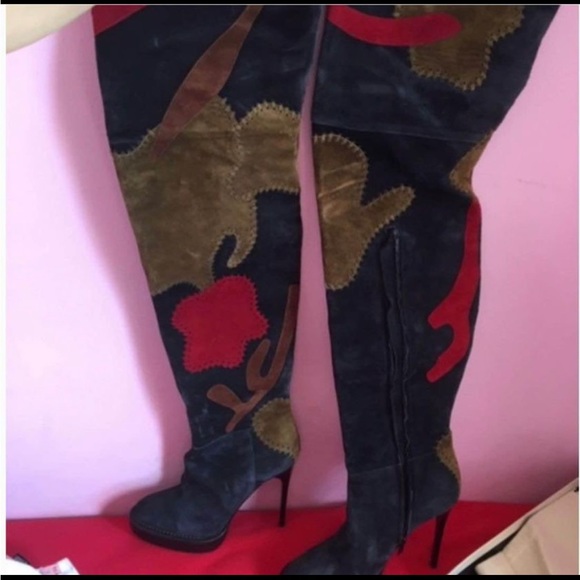 Pre owned BURBERRY PRORSUM RUNWAY ALLISON OVER-THE -KNEE PATCHWORK BOOTS. - Picture 5 of 6